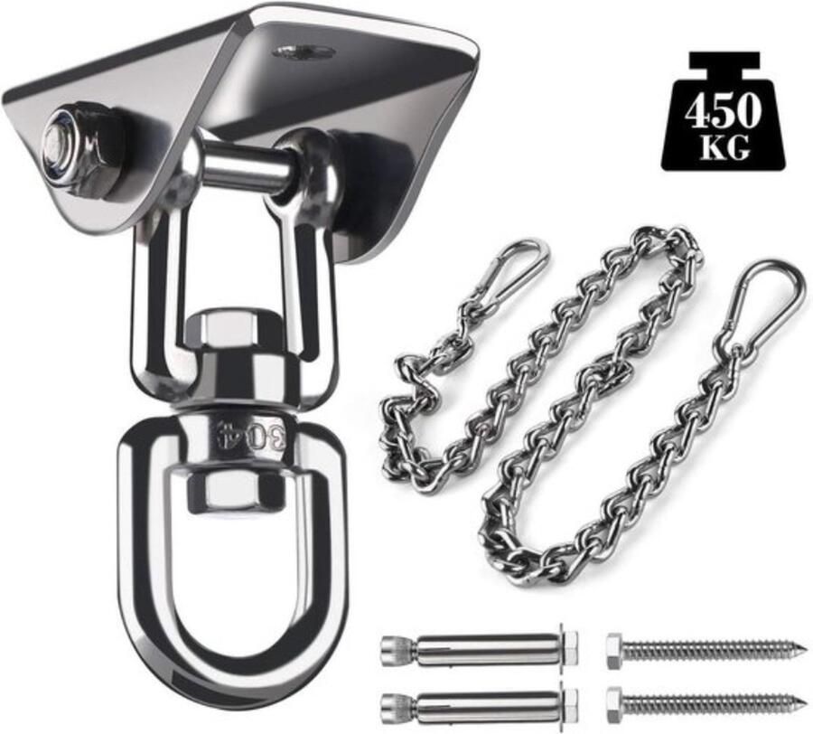 450 kg capaciteit plafondhaak 360 graden draaibaar premium roestvrij staal schommelhaak ophanghaak met verlengketting hangstoel beton hout speelplaats Plafondhaak