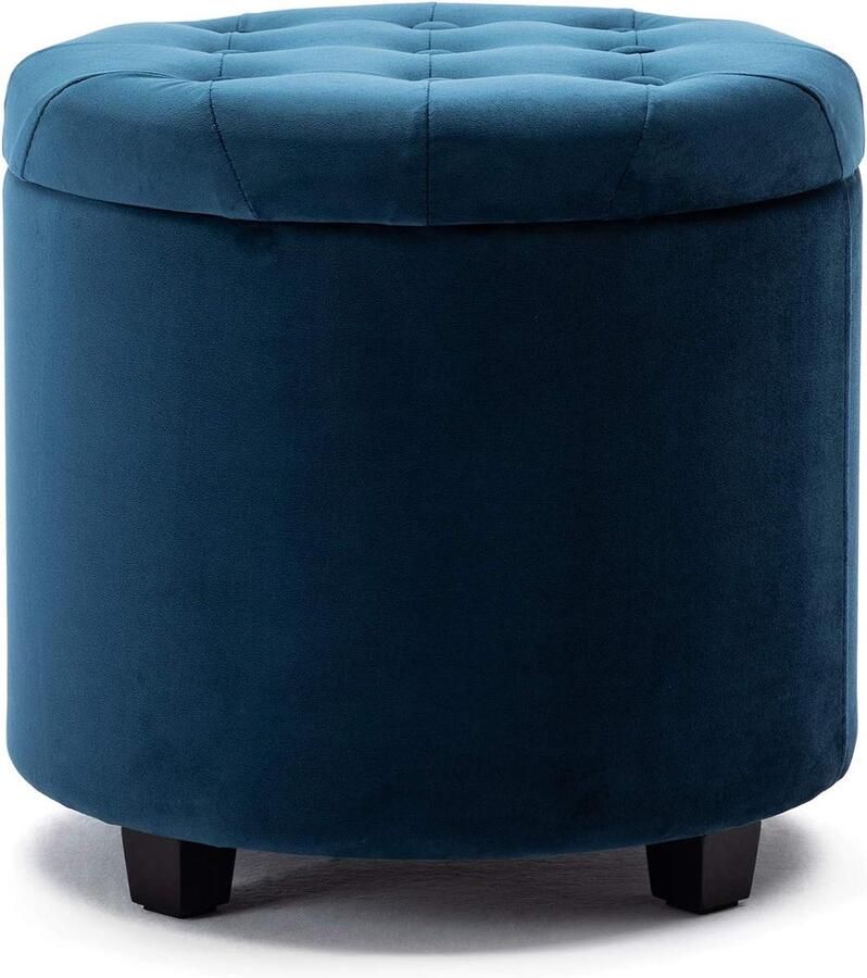 45cm Ronde Fluwelen Gewatteerde Seat Ottomaanse Opslag Kruk Box Voetbank Pouffes Stoel met Deksel Navy Velvet