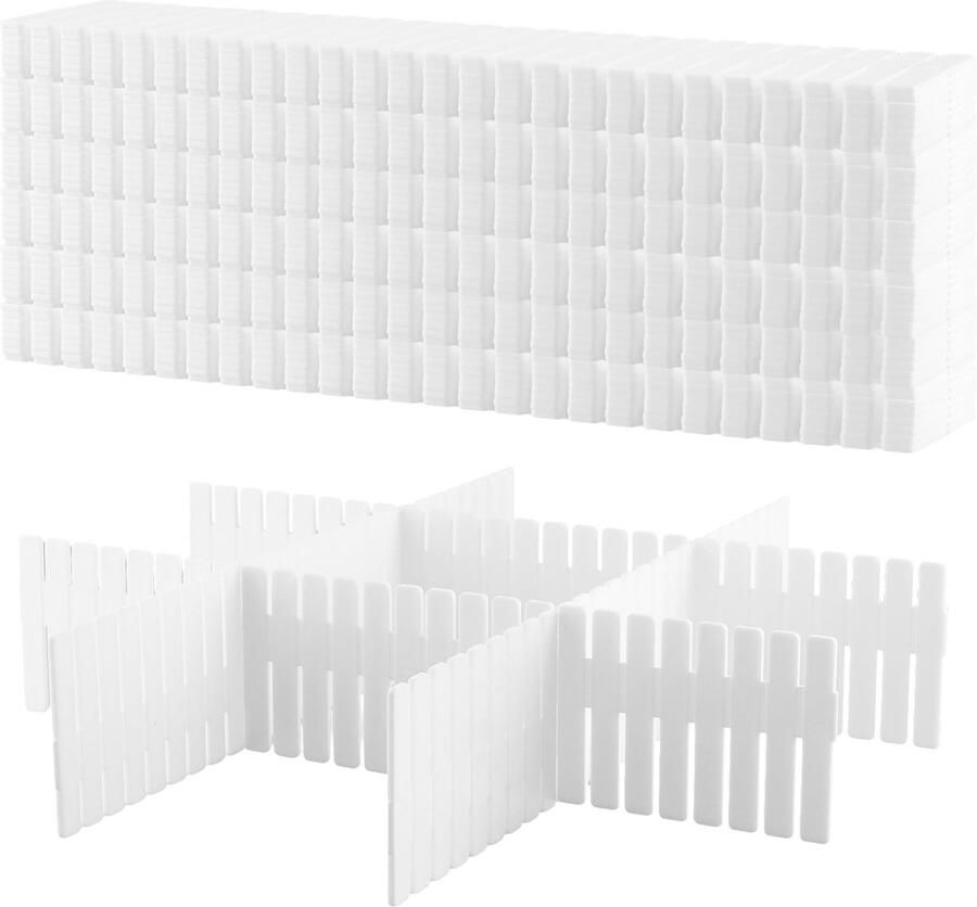 48 Pcs Drawer Dividers White 32x7cm Drawer Divider Adjustable Drawer Organiser Drawer Storage System Plastic for Socks Underwear Cosmetics Bedroom Office