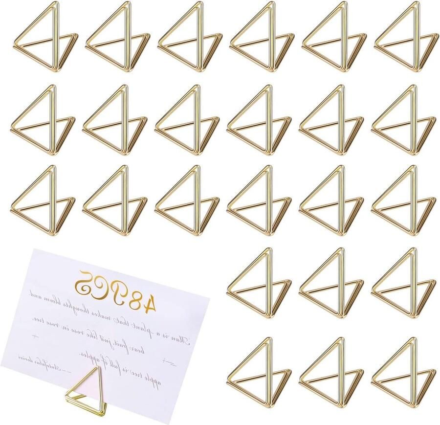 48 Stuks Klein Formaat Driehoek Plaatskaarthouders Fotohouders voor Tafels Bruiloften en Feesten Goud kaartenstandaard