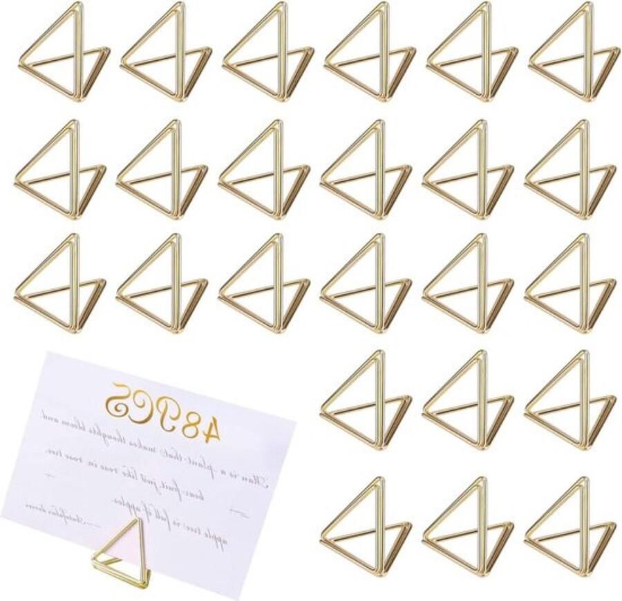 48 Stuks Klein Formaat Driehoek Plaatskaarthouders Fotohouders voor Tafels Bruiloften en Feesten Goud kaartenstandaard