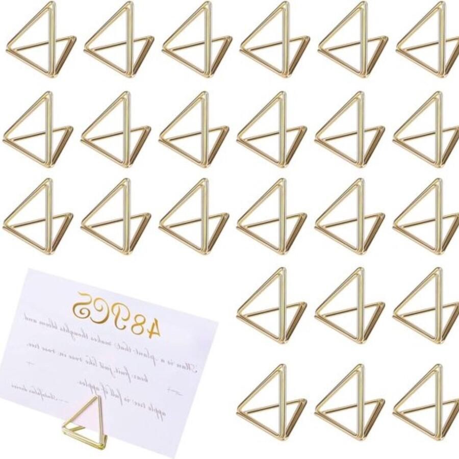 48 Stuks Klein Formaat Driehoek Plaatskaarthouders Fotohouders voor Tafels Bruiloften en Feesten Goud kaartenstandaard