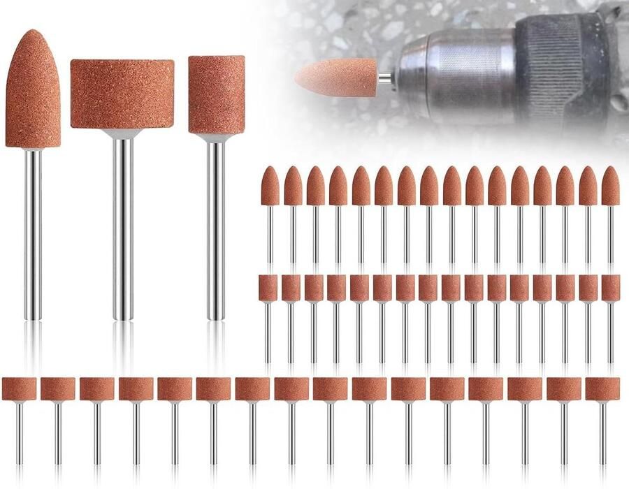 48 stuks korund slijppuntset 3 mm schacht slijpdoorn gemonteerd schuurhuls set accessoires voor Dremel steen slijpen polijstkop