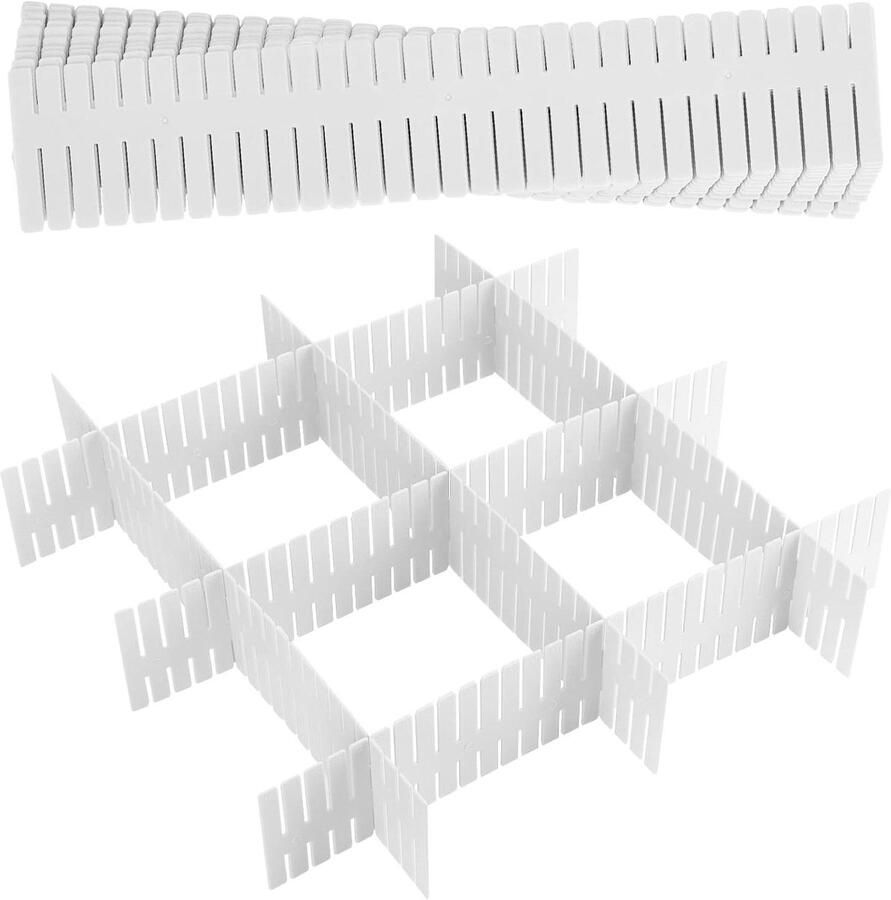 Allecto Plus Verstelbare ladeverdelers 48 stuks Wit Kast Organizer Sokken Kleding Ondergoed DIY- Eigenaars Bulk Aankoop