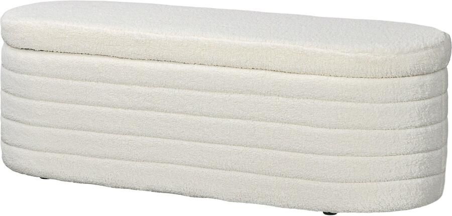 4goodz Bedbank Hocker poef met Opbergruimte teddyfleece 41x116x40 cm Creme