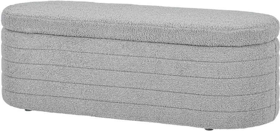 4goodz Bedbank Hocker poef met Opbergruimte teddyfleece 41x116x40 cm lichtgrijs