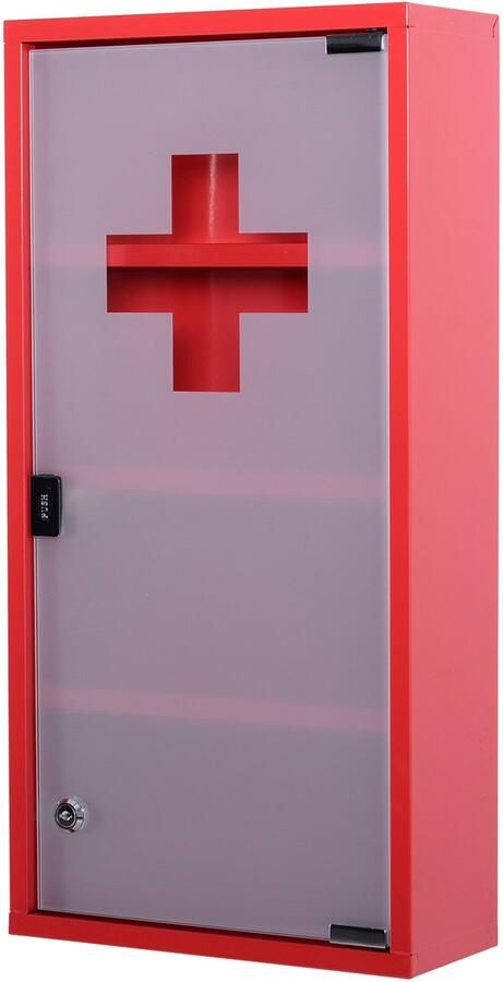 4goodz Medicijnkastje EHBO-kastje met slot RVS 12x30x60 cm Rood