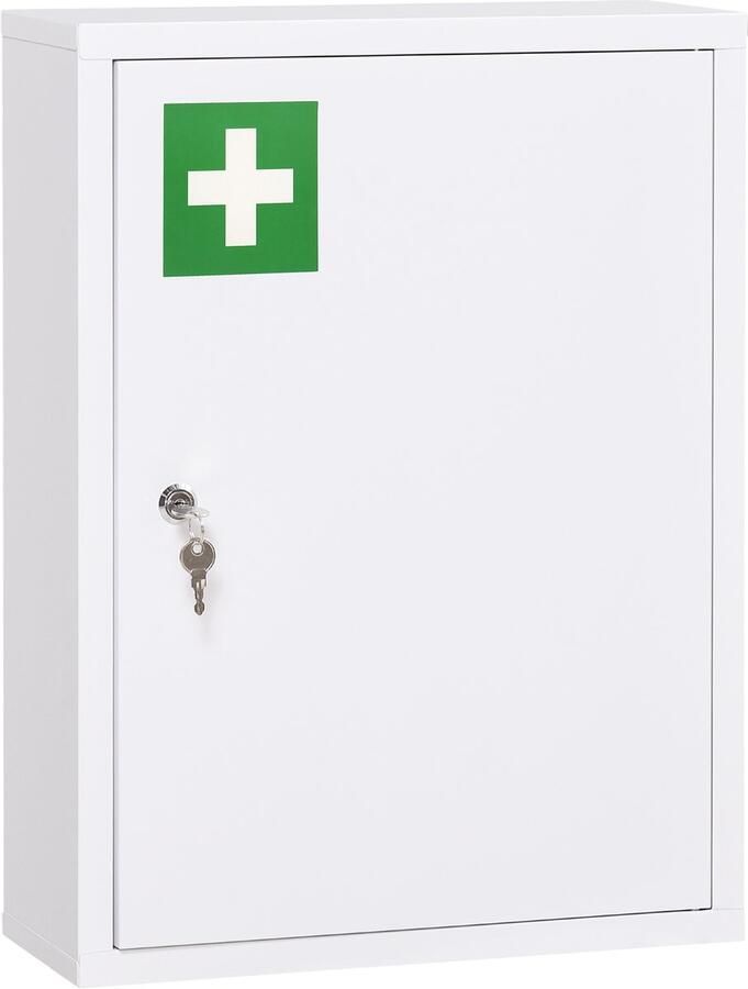 4goodz Medicijnkastje EHBO-kastje met slot RVS 15x40x53 cm Wit