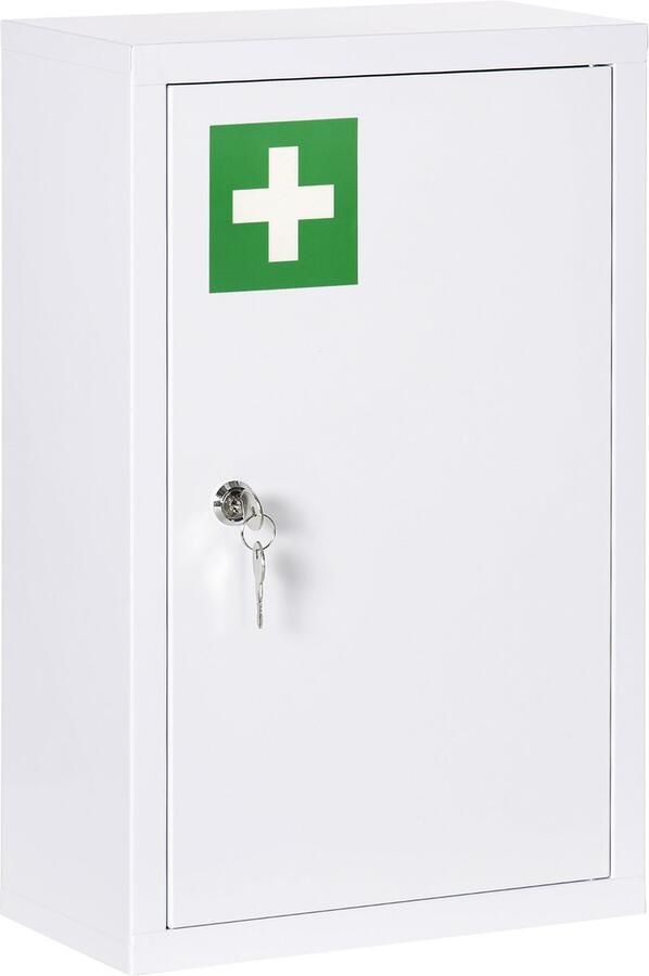 4goodz Medicijnkastje metaal EHBO-kastje met slot 14x30x46 cm Wit