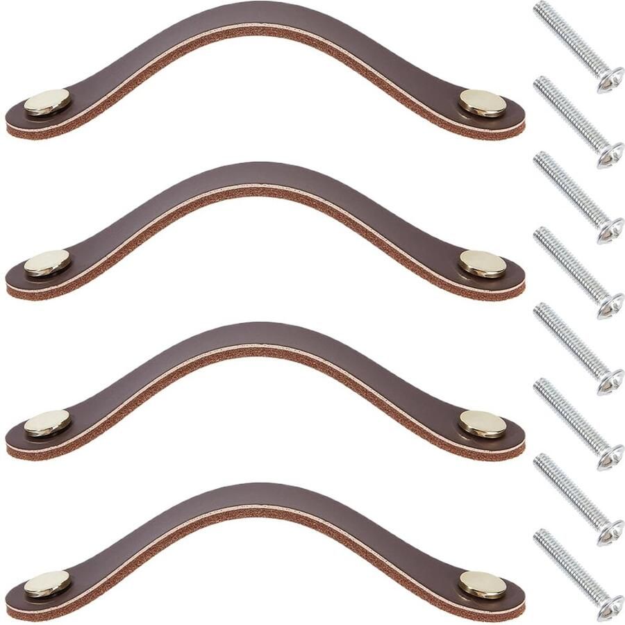 4Pcs 16.7cm Genuine Leather Cabinet Handles Drawer Pulls Kitchen Wardrobe Door Knobs Soft Leather Hardware Dresser Decorative Handle with Screw for Furniture Cabinets (Coffee)