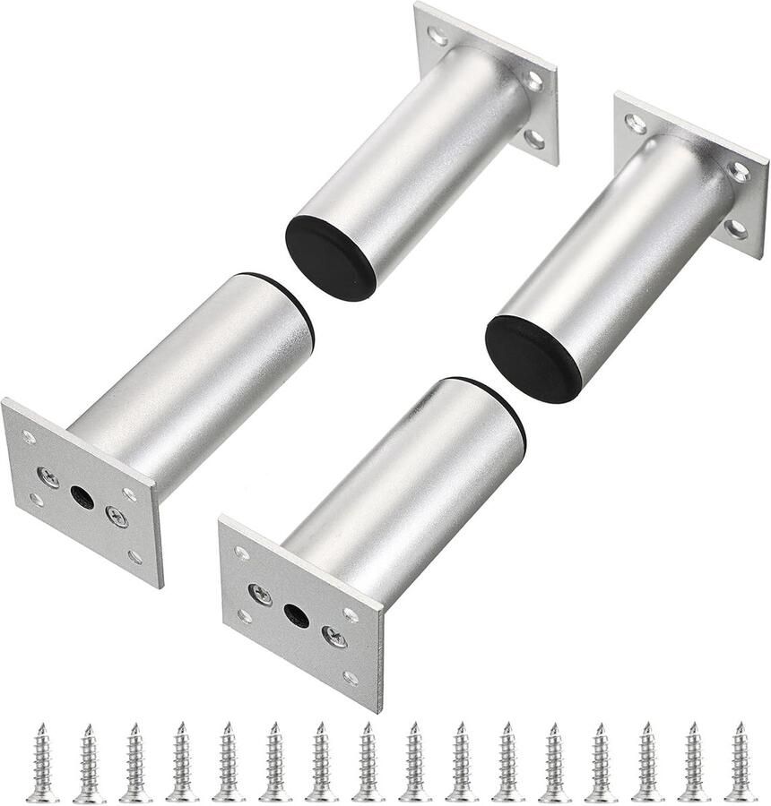 SNQ Meubelpoten 4 stuks Aluminium meubelpoten Rond Verstelbare bankpoten Meubelkastpoten 10 cm Geschikt voor kasten tafels stoelen slaapbanken Zilver