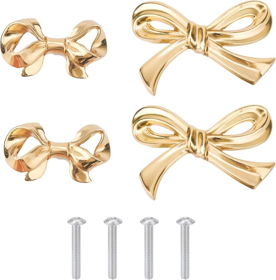 4pcs Brass Arch Cabinet Knobs Vintage Bow Gold Dresser Knobs Decoratieve Drawer Handles voor Cabinet Wardrobe Hardware Keuken Accessoires (2 Stijlen)