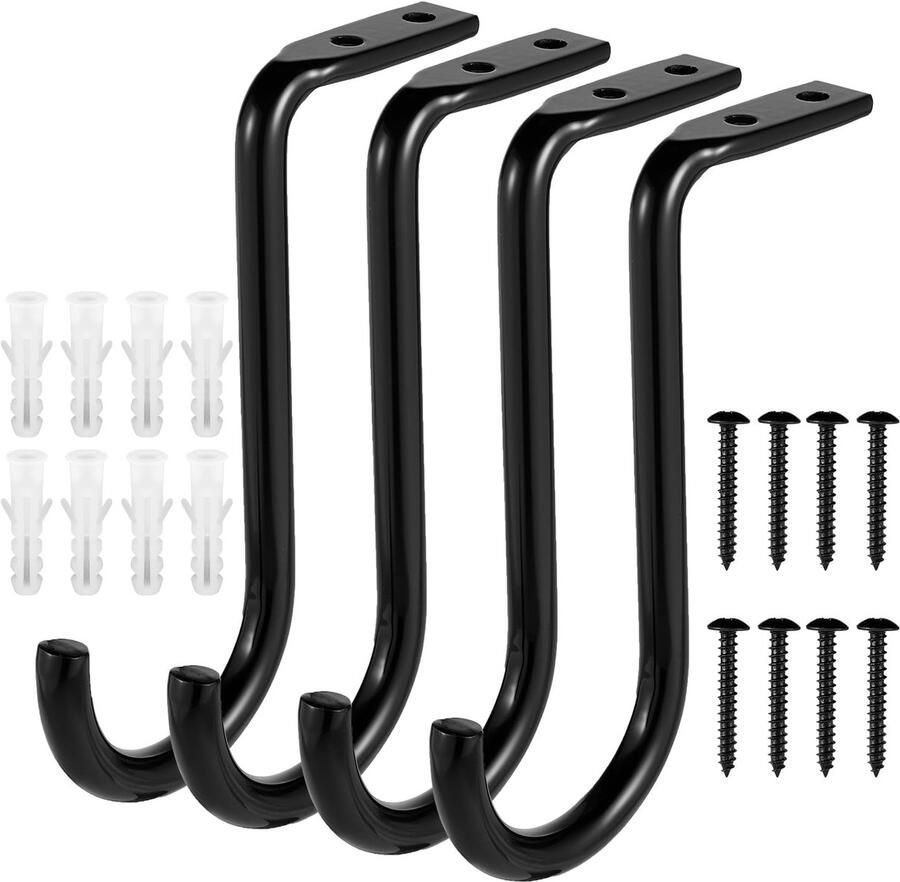 4Pcs Clothes Bar Hangers U-Shaped Center Support for Wardrobe Rod Wall Mounted Cabinet Rod Bracket Cabinet Rod Holders Clothes Storage Provision for Cabinet Shelf Bar (Black)