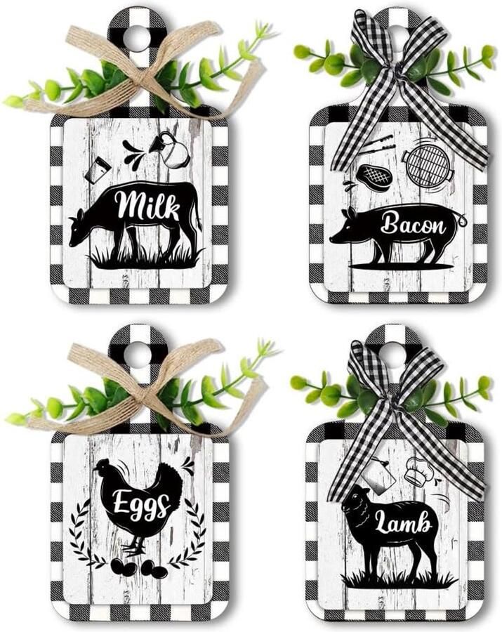 4pcs farmhouse kitchen signs cow rooster pig wooden board keuken wanddecoratie rustieke houten borden voedselplaten voor thuis en tafel decor
