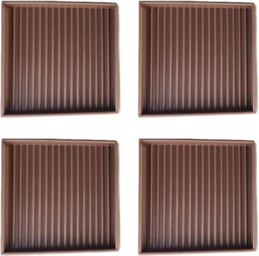 4Pcs Furniture Caster Cups 7.5cm Square Rubber Non-Slip Floor Protector Pads for Carpet Wooden Floor Sofa Table Brown