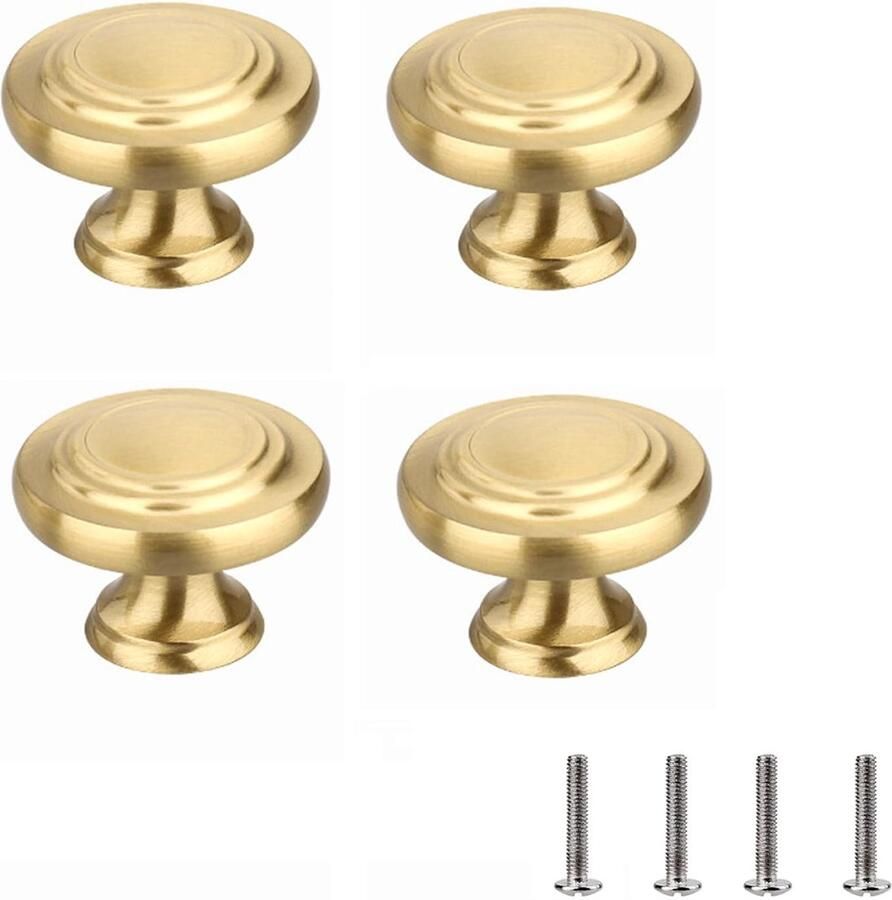 4Pcs Gold Furniture Knobs Vintage Cabinet Handles Vintage Gold Cabinet Knobs Round Cabinet Knobs with Screws for Wardrobe Chest of Drawers