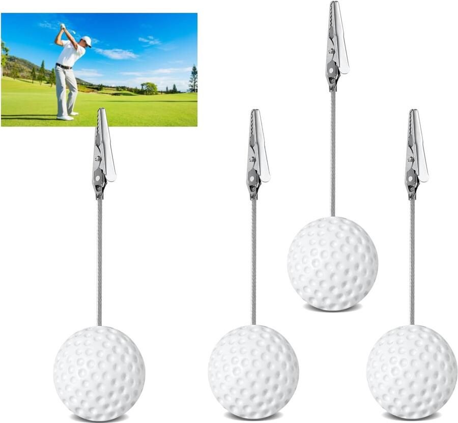 4pcs Hars Golfbal Memo Clips Ball Base Memo Clips met Alligator Clip Tafelnummer Kaart Houder Plaats Kaart Houder Tafel Memo Houder voor Bruiloft Kantoor Feest Menu Decor