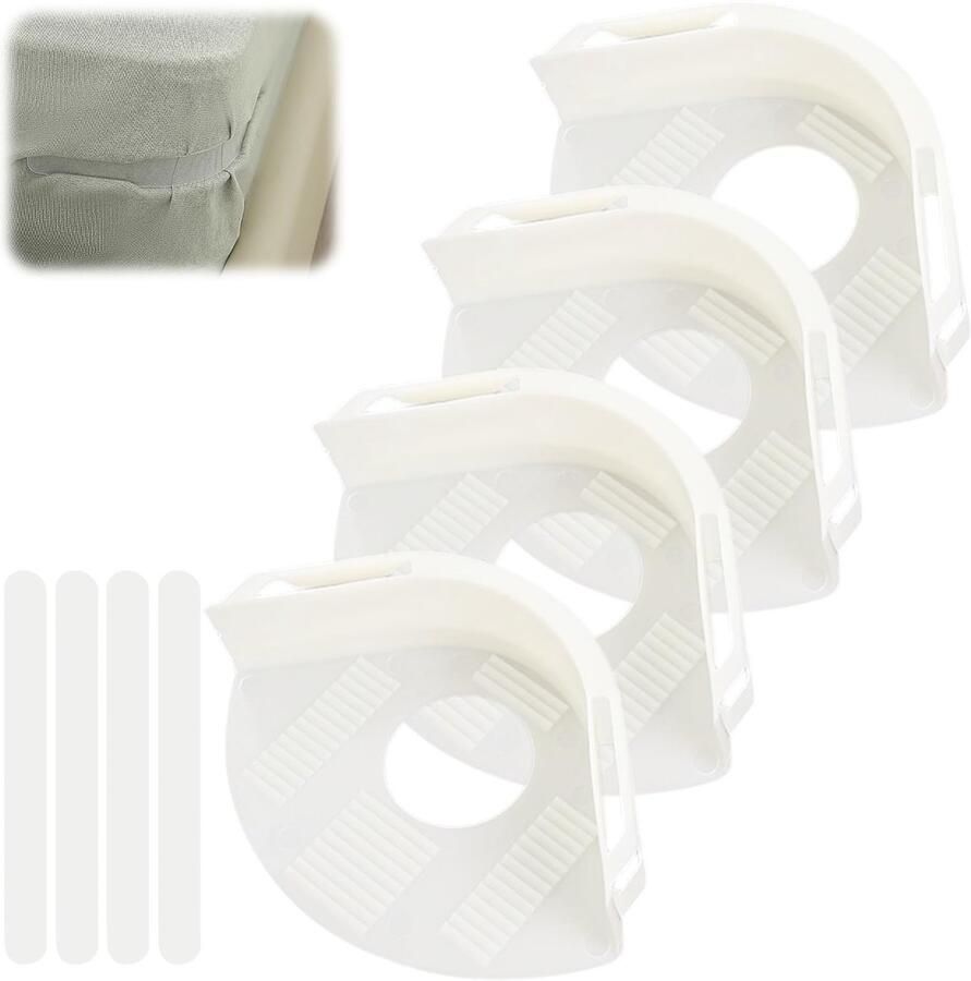 4Pcs Invisible Sheet Bed Cover Fixer Sheet Holder with Locking Strips Sheet Holders for Bed Linen Fitted Sheet Clips with Lock Strips Bed Sheet Grippers Non-slip Locking Sheet Clamps (Beige)