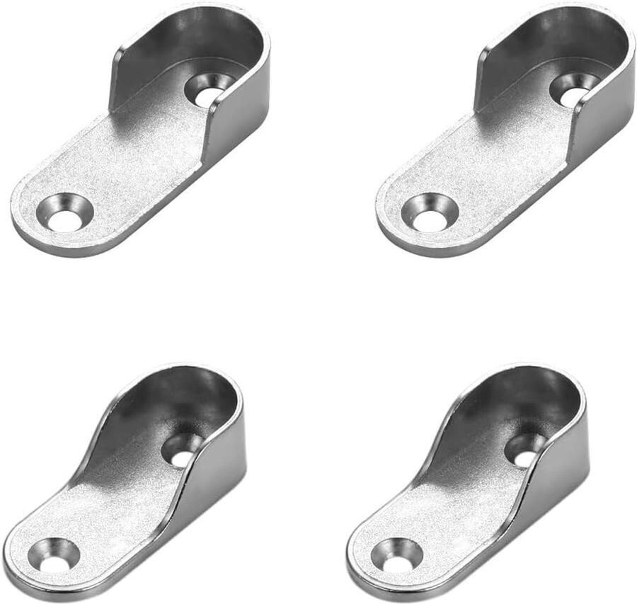 4pcs Kledingrek Beugels Kledingrek Houder Kastbuis Lager Verchroomd Zilver Garderobe Flens Rail Houder (15mm)