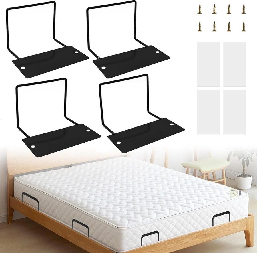 4pcs Mattress Holders Non-slip Mattress Protector Mattress Protector with Double-Sided Adhesive Tape and Screws for Most Bed Frames (Height 10cm)