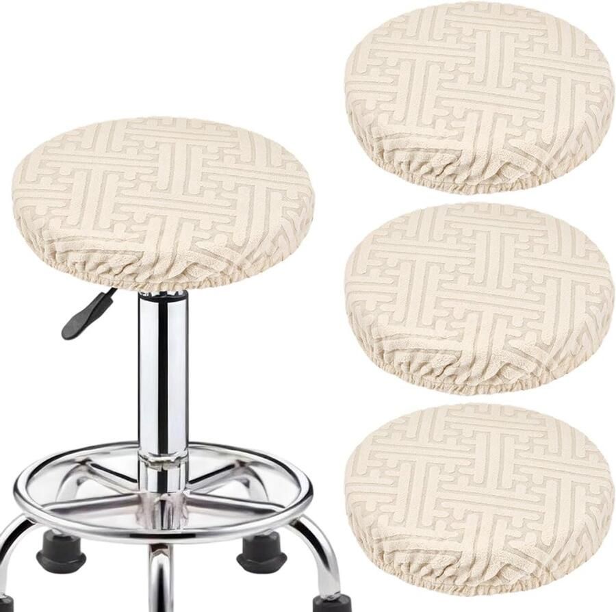 4Pcs Round Stool Covers 31.5cm Non-slip Washable Elastic Bar Stool Cushion Cover Circle Elastic Bar Chair Seat Cover Protector for Kitchen Countertop Salon Cornsilk Color
