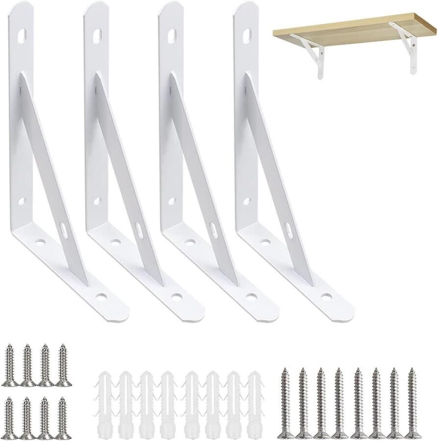 4Pcs Shelf Holders 150mm Folding Console 90 Degrees Wall Shelf Holders Angle Heavy Load Shelf Carrier Metal Shelf Holders with Screws for Wall Mounting Maximum Load 30kg