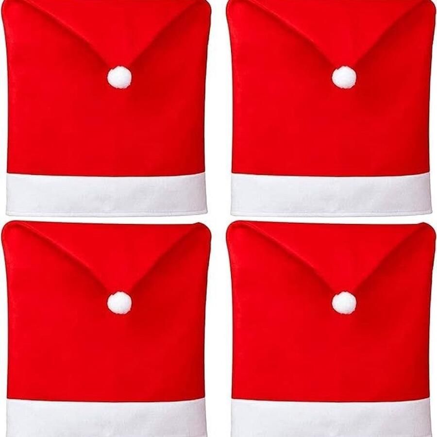4stuks Kerst Stoelhoes in de Vorm van een Kerstmuts – Feestelijke Tafeldecoratie voor een Warme Kerstsfeer