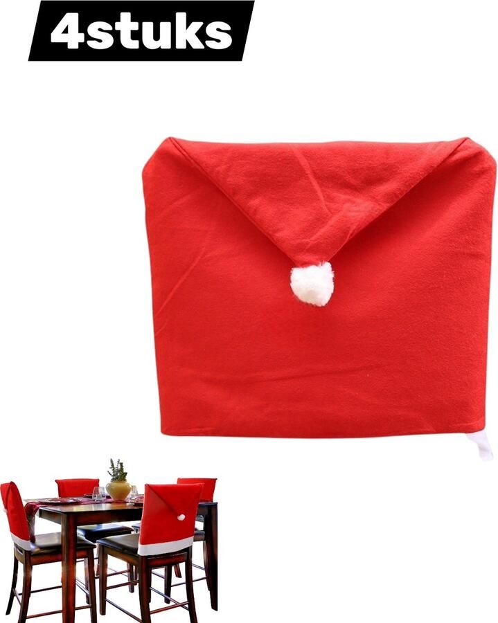 4stuks Stoelhoes Non-woven Kerststoelhoes Geschikt voor kerstvakantiedecoraties stoeldecoraties Kerstmanmuts 60*50cm Rood