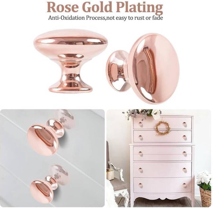 4X gepolijst chroom kast hardware ronde paddestoel deur pull handvat knop 30mm voor kast lade slaapkamer badkamer rekken meubels ect. (Rosegold)