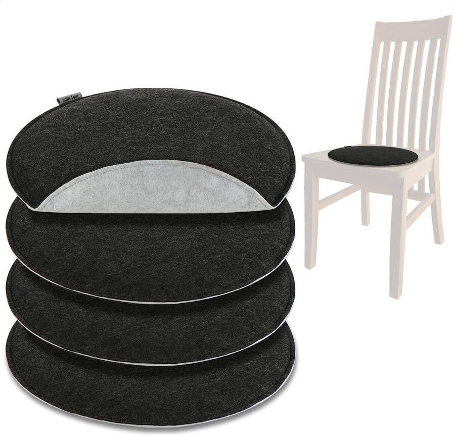 4x gevoerde zitkussens stoelkussens voor stoelen en banken zitkussenset van vilt rond zitkussen voor eetkamer tuin terras balkon