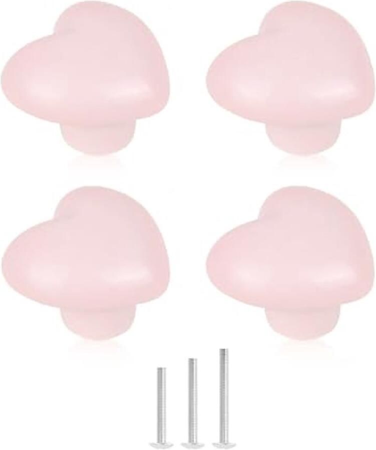 4x Hartvormige Keramische Ladeknoppen Lichtroze Meubelaccessoires voor Keuken en Kinderkamer