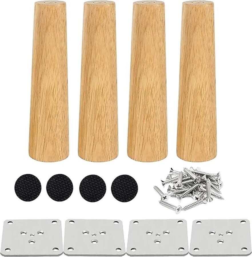 4x Houten Meubelpoten 15 cm – Stevig Inclusief Montageplaten en Pads