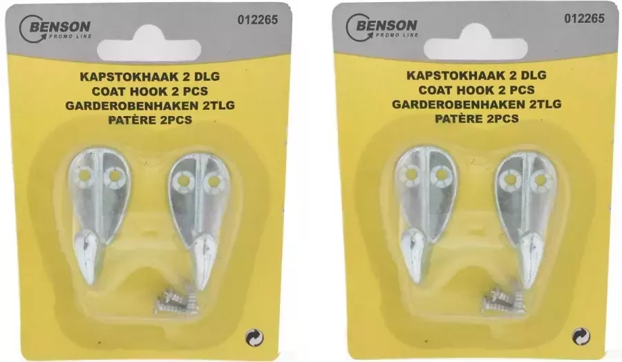 Benson 4x Kapstokhaakjes garderobehaken metaal woonaccessoires kleding jassen ophangen muur kapstokken garderobehaakjes