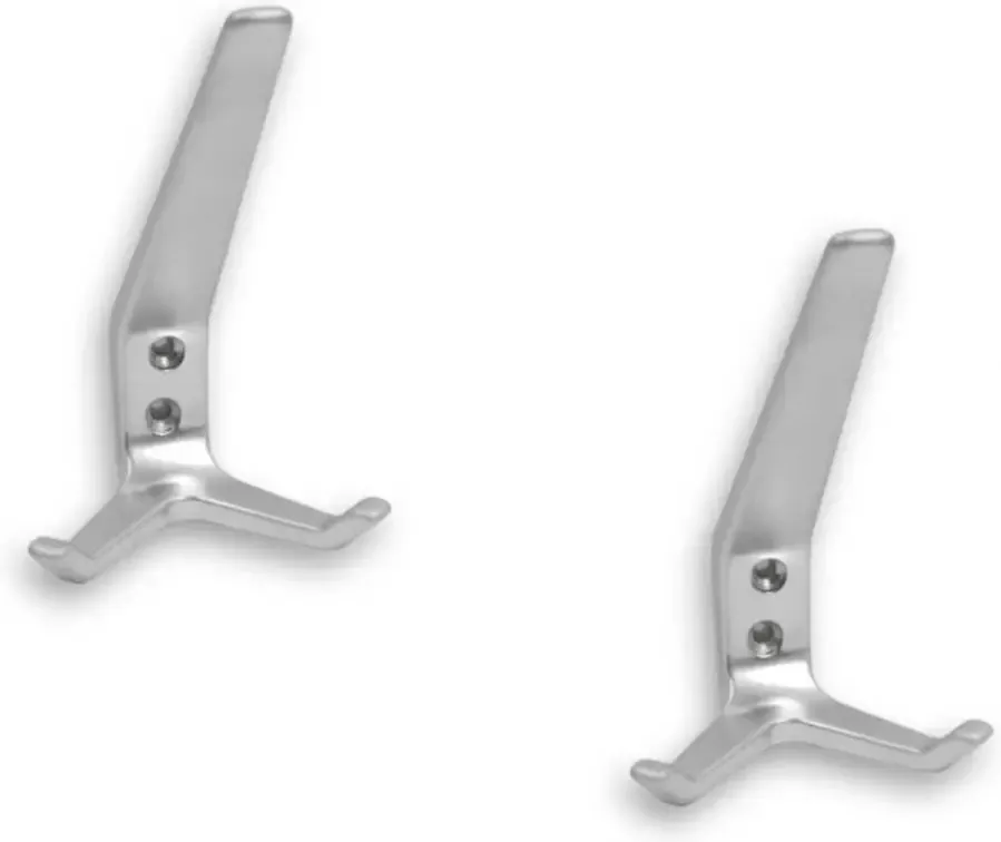 4x Luxe kapstokhaken jashaken dubbele haak lang model hoogwaardig aluminium 7.6 x 12.5 cm kapstok garderobe haakjes