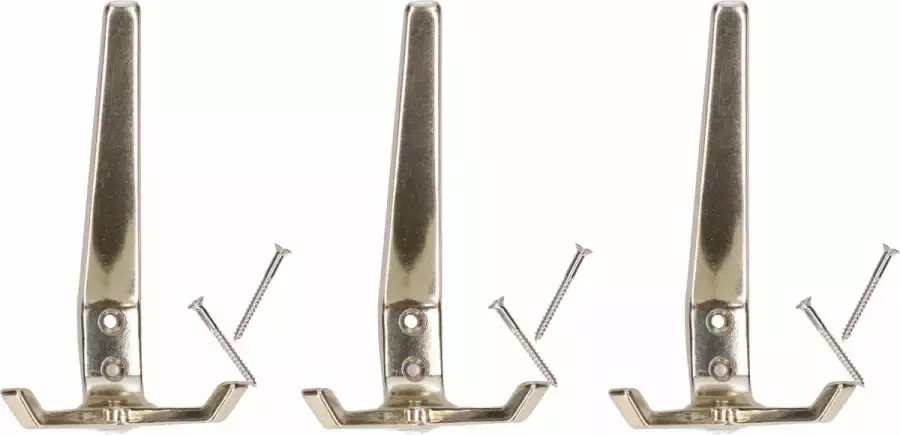 4x Luxe kapstokhaken jashaken dubbele haak lang model vernikkeld aluminium 7.6 x 12.5 cm kapstok garderobe haakjes