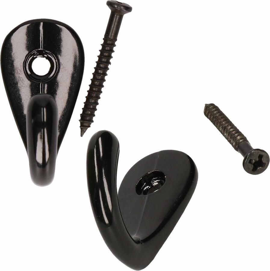 4x Luxe kapstokhaken jashaken zwart hoogwaardig metaal 3.5 x 2.7 cm zwarte kapstokhaakjes garderobe haakjes