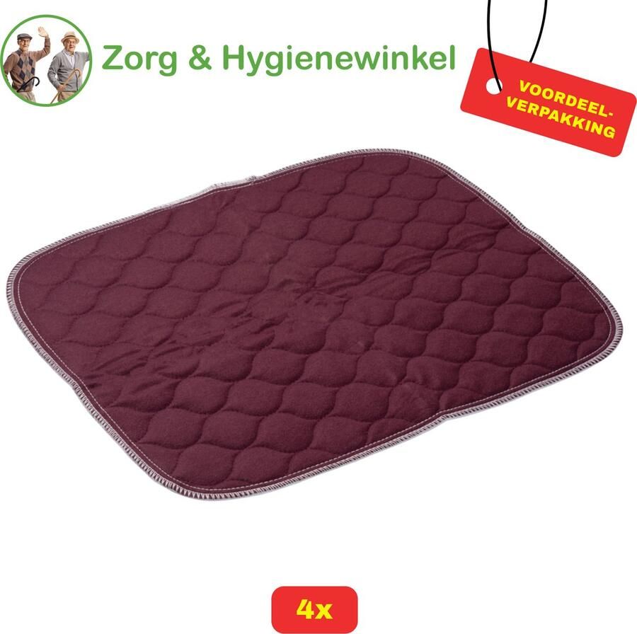 4x Wasbare stoelbeschermer Bordeaux- 40 x 50 cm Incontinentie onderlegger stoel of bed Voordeelverpakking!