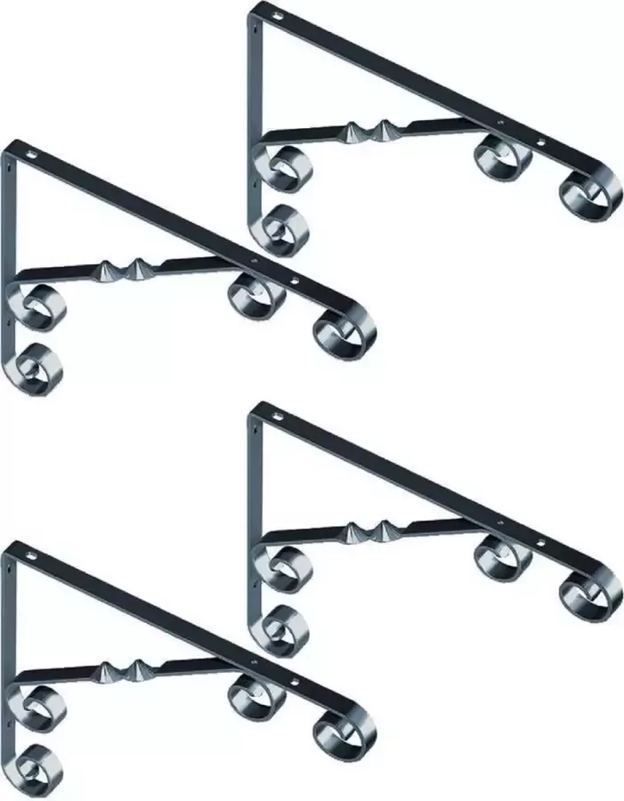 4x Zwarte stalen plankdragers planksteunen Jutta 23 x 18 cm tot 30 kg 230 x 180 mm Opbergsysteem Kledingkast voorraadkast plankdragers consoles