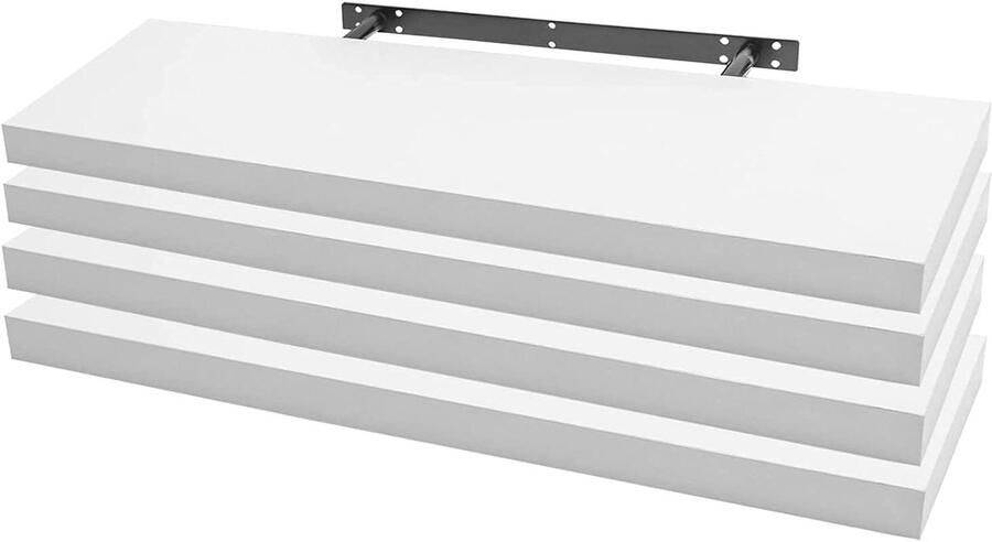 4x zwevende wandplank boekenplank van MDF-hout set van 4 hangplanken wit 30 x 23 x 38 cm RG9371ws-4