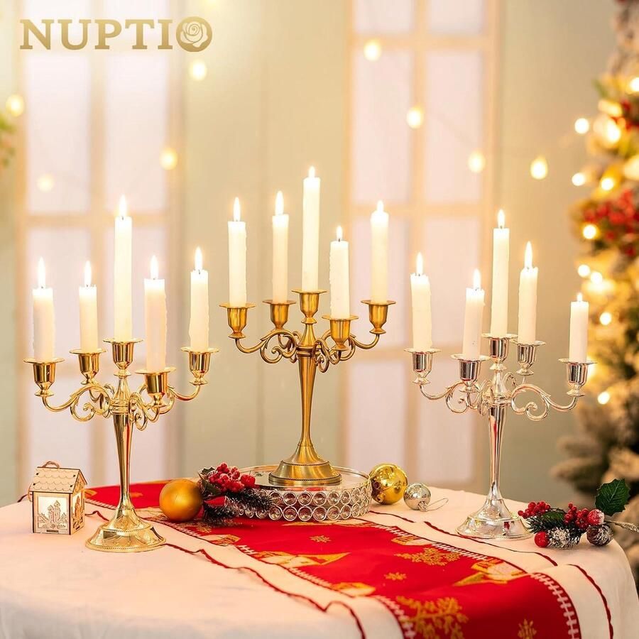 5-arm 27cm Hoge Zilveren Kandelaar Staat voor Taper Kaarsen Bruiloft Verjaardagsfeestje Centrepieces Eettafel Kerst Decoraties