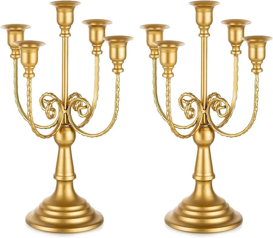 5-armige kandelaar goud voor staafkaarsen set van 2 vintage metalen kandelaars bruiloft party Kerstmis tafeldecoratie open haard console tafel decoratie woonkamer