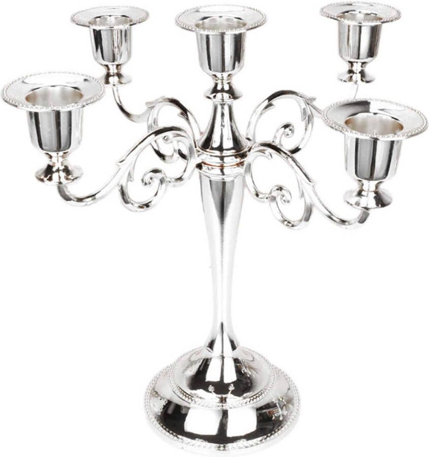 5-armige kandelaar vintage kandelaar staafkaars metaal decoratieve kandelaar tafel bruiloft kaarsenstandaard voor diner bij kaarslicht kerstdecoratie zilver
