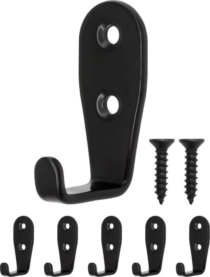 5 Classic Wardrobe Hooks Clothes Hooks for Furniture Iron Design Set of 5 Black (Small)