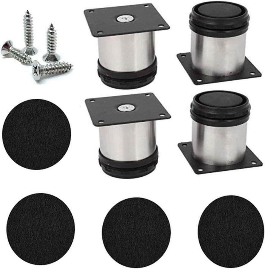 5 cm Stainless Height Adjustable Furniture Legs Set of 4 Pieces with Screws and Felt Glides