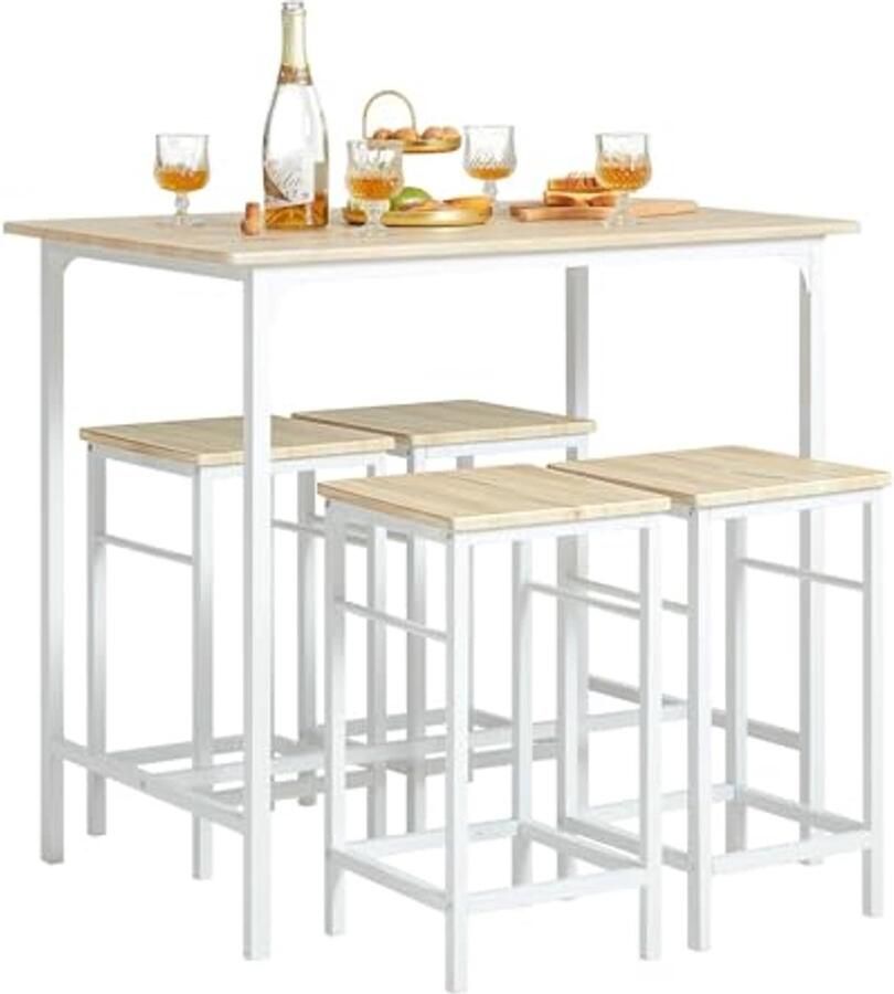 5-Delig Eettafel Set met 4 Stoelen Ruimte Besparende Keuken Tafel voor Eetkamer Balkon en Tuin Compact en Modern