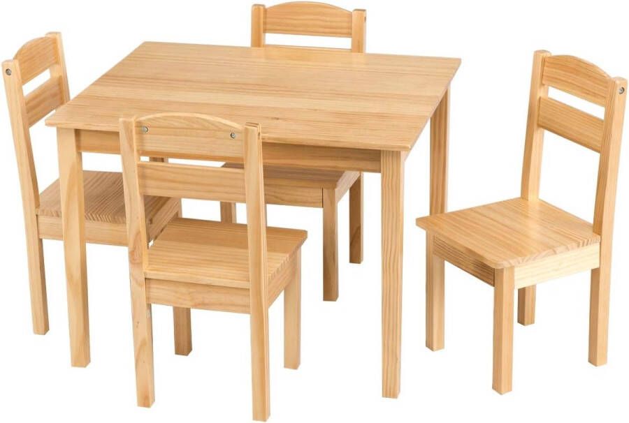 5-delig kinderzitgroep kindertafelgroep kindertafel met 4 stoelen kindermeubels van grenen houten zitgroep voor kleuterschool en kinderkamer (natuur)
