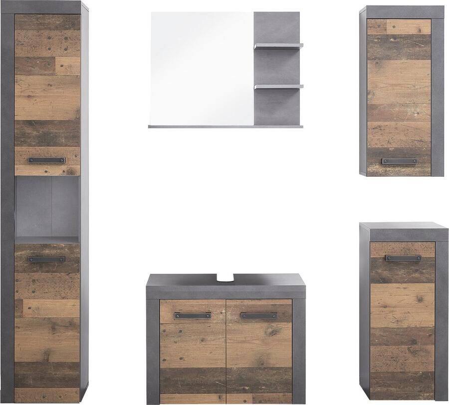 Rootz Living Rootz 5-delige badkamerset opbergkast bruin en grijs 175 x 184 x 34 cm