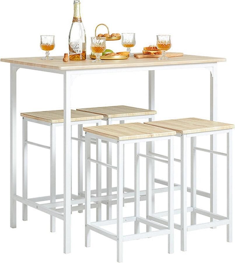 Rootz Living Rootz 5-delige bartafelset bistrotafel eetset stevig metalen frame MDF fineerblad veelzijdig ontwerp ideaal voor kleine ruimtes tafel: 100 cm x 87 cm x 60 cm stoelen: 32 cm x 57 cm x 32 cm