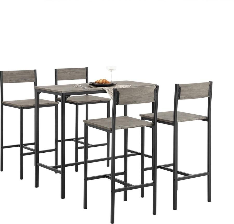Rootz Living Rootz 5-delige bartafelset keukeneetset tuinmeubelen duurzaam MDF- en PVC-blad stevig metalen frame tafel van 100 cm x 87 cm x 45 cm krukken van 39 cm x 95 cm x 41 cm