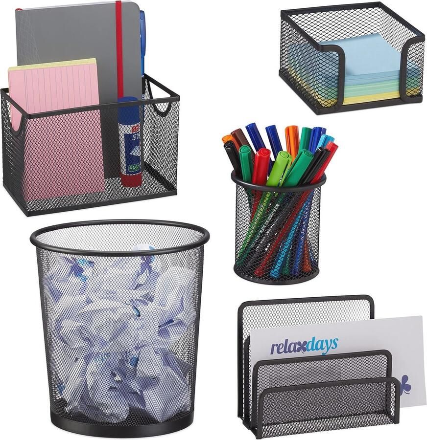 5-delige bureau organizer set Kantooraccessoires in zwart